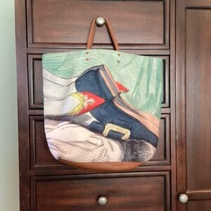 Anya Hindmarch Canvas Tote w/leather handles & base. Fun vintage shoe design.